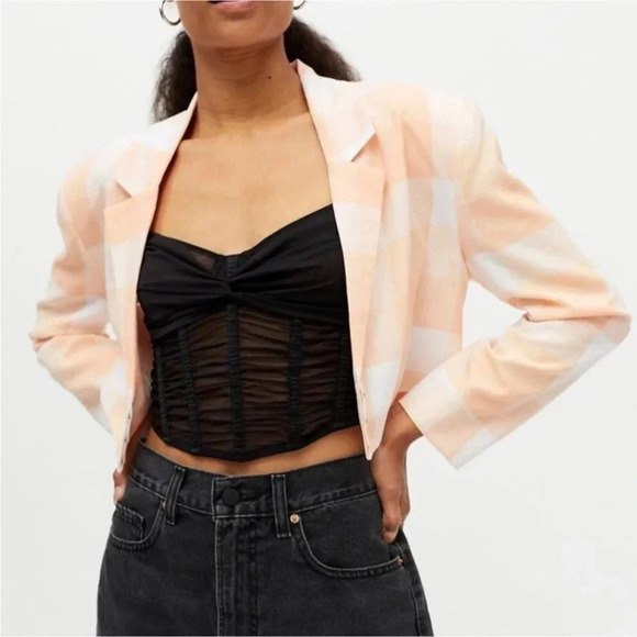 For Love and Lemons Eugene Cropped Blazer NWT Tangerine Orange Plaid Crop XL - Picture 4 of 4